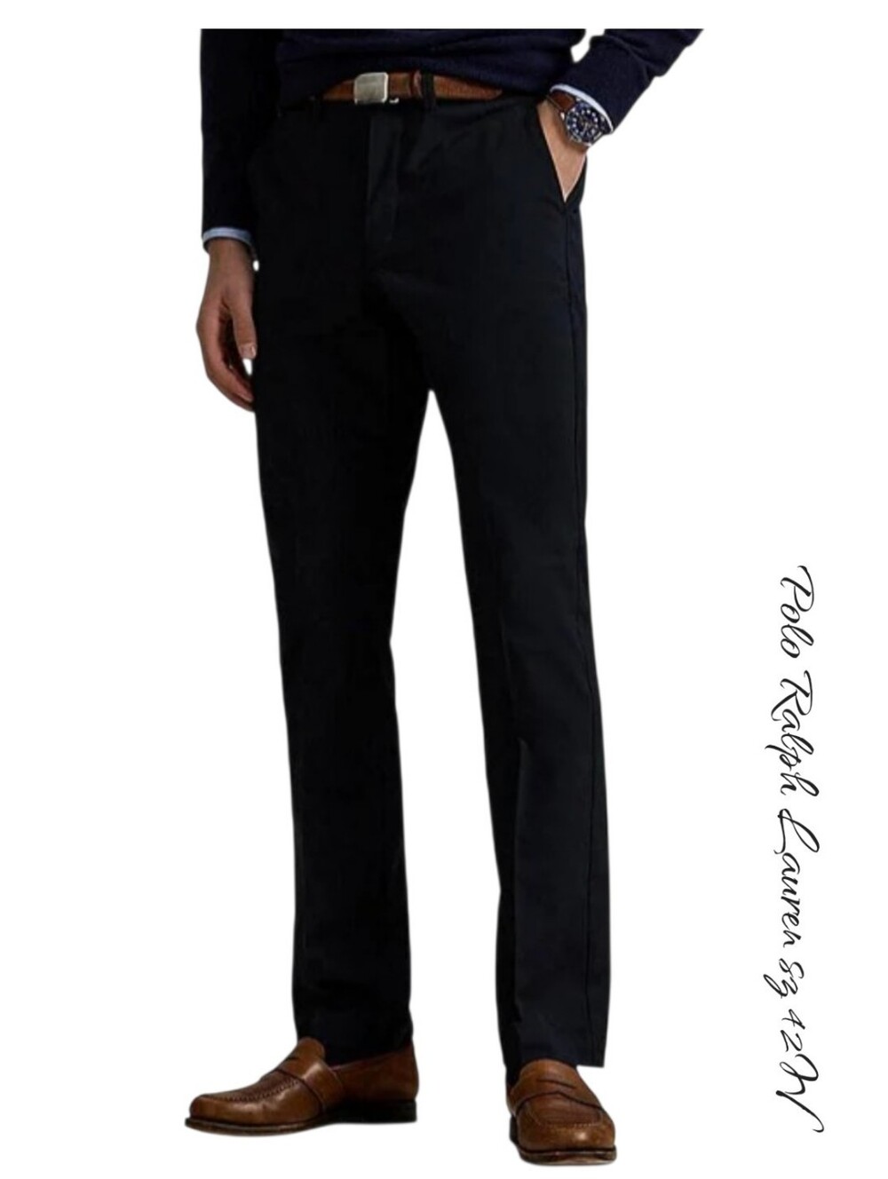 Polo Ralph Lauren Black Weekday Stretch Straight Fit Chino Pants 42W Old Money